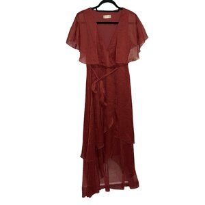 Altar'd State Marsala Brick Red Asymmetrical HiLow Flutter Sleeve Dress Sz L NWT